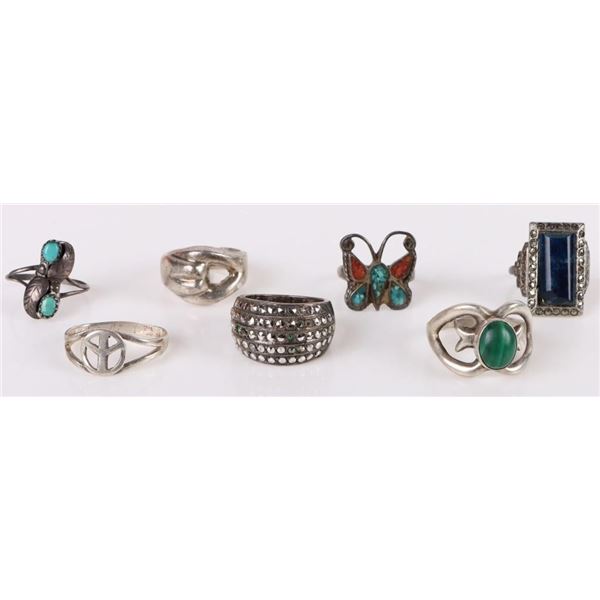 STERLING SILVER LADIES RINGS LOT OF 7