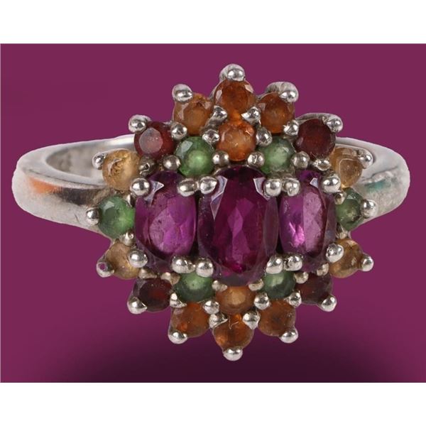 STERLING MULTI- GEMSTONE LADIES RING-CITRINE,JADE