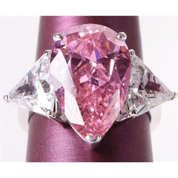 12X10MM PINK & WHITE CZ STERLING SILVER RING