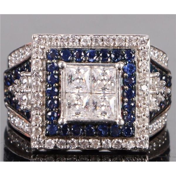 STERLING SILVER BLUE & WHITE CZ MEN'S RING