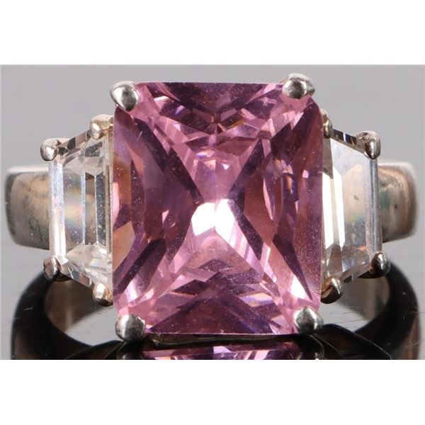 9X11MM PINK CUBIC ZIRCONIUM STERLING SILVER RING