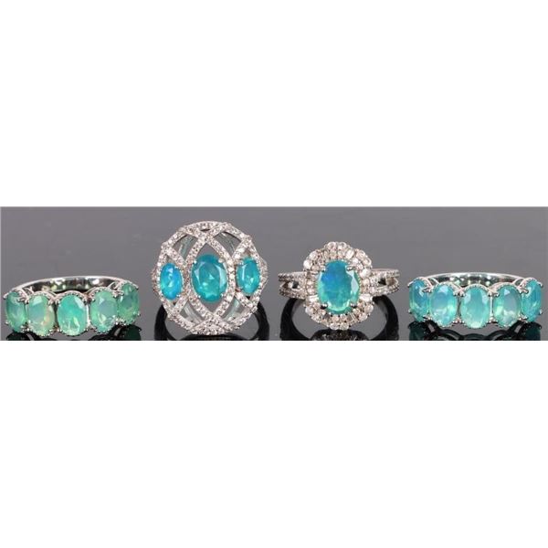 TEAL FLUORESCENT CZ STERLING SILVER LADIES RINGS