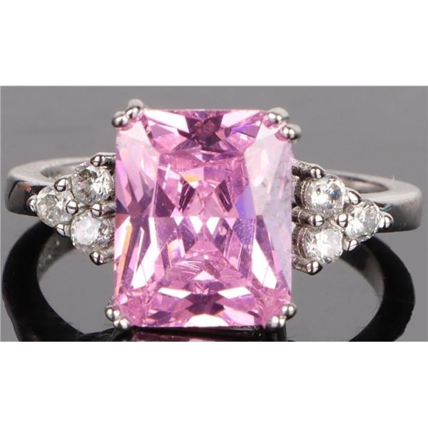 STERLING SILVER 3 CT PINK CZ LADIES RING