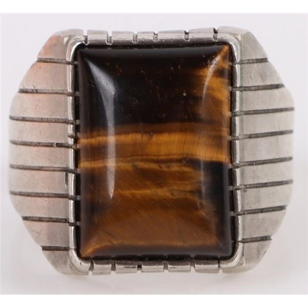 TIGER'S EYE JASPER STERLING SILVER MEN'S RING