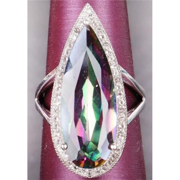 25X10MM MYSTIC TOPAZ PEAR-CUT STERLING SILVER RING