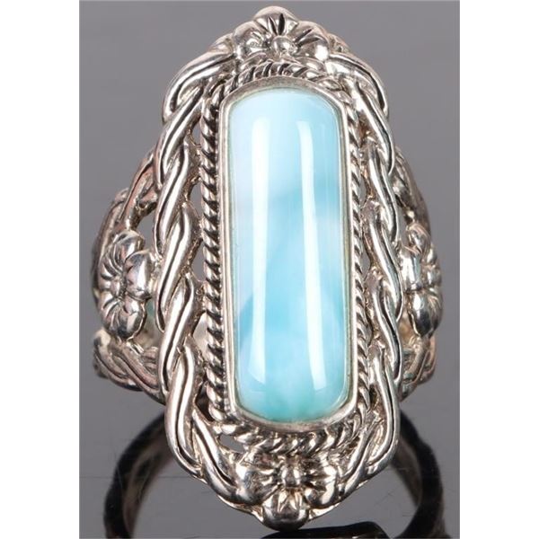 ORNATE LARIMAR STERLING SILVER LADIES RING
