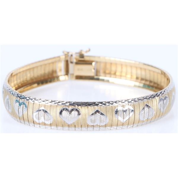 10K YELLOW & WHITE GOLD HEARTS BRACELET