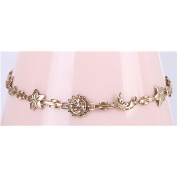 10K YELLOW GOLD SUN, MOON & STARS LADIES BRACELET