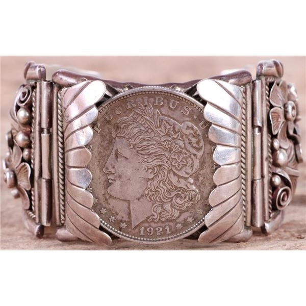 NAVAJO MORGAN SILVER DOLLAR STERLING BRACELET