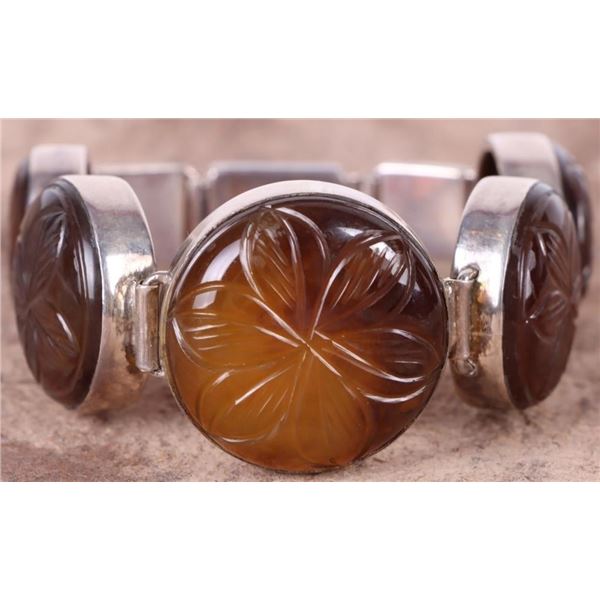 STERLING SILVER CARVED CARNELIAN BRACELET