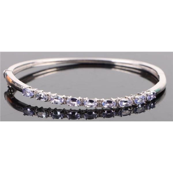 VINTAGE DK STERLING BLUE CRYSTAL HINGED BRACELET