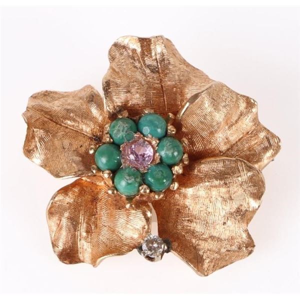 14K YELLOW GOLD FLORAL LADIES BROOCH