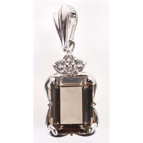 STERLING SILVER 6CT SMOKY QUARTZ PENDANT