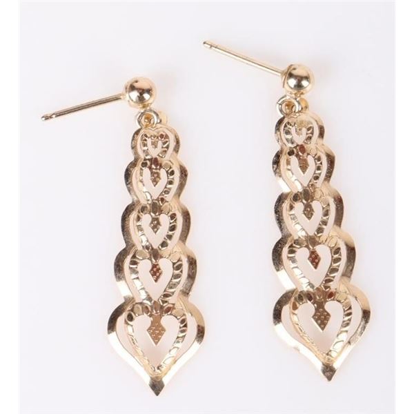 14K YELLOW GOLD GRADUATED HEART LADIES EARRINGS
