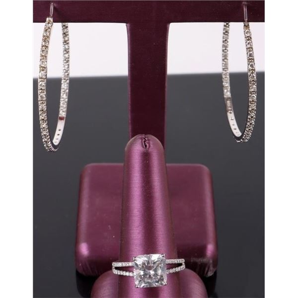 3CT CZ MATCHING STERLING SILVER RING & EARRING SET