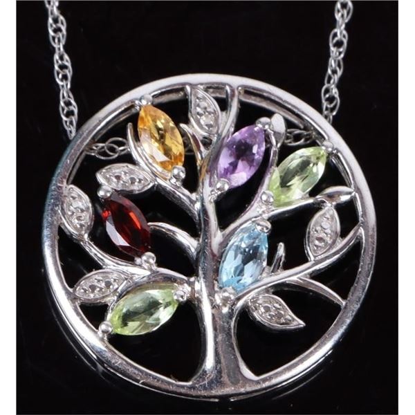 925 SILVER TOPAZ AMETHYST TREE LADIES NECKLACE