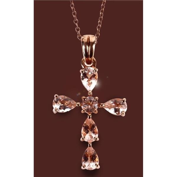 MORGANITE STERLING SILVER CROSS NECKLACE