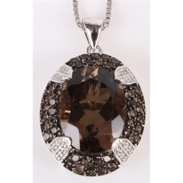 12MM SMOKY QUARTS STERLING SILVER NECKLACE