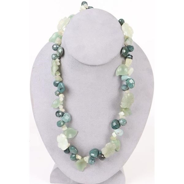 ALTERNATING FLOWER & LEAF GREEN JADE NECKLACE