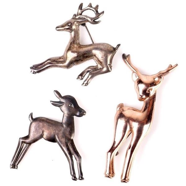 VINTAGE STERLING SILVER DEER PINS LOT OF 3