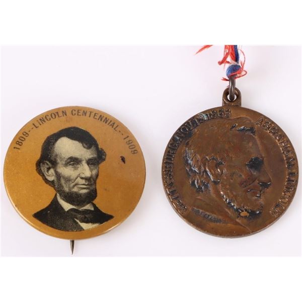 ANTIQUE 50TH & 100TH ABRAHAM LINCOLN PIN/MEDAL