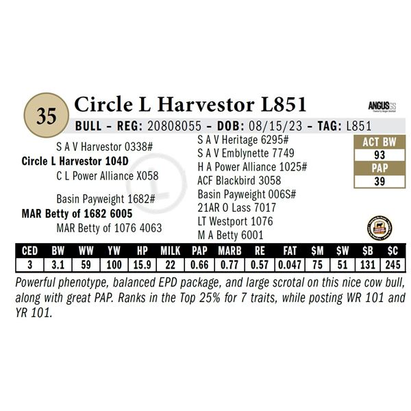 Circle L Harvestor L851