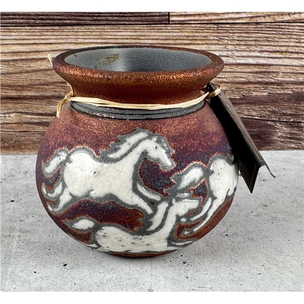 Jeremy Diller Raku Pottery Horse Vase