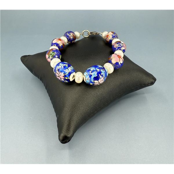 Cloisonne and Pearl Bracelet