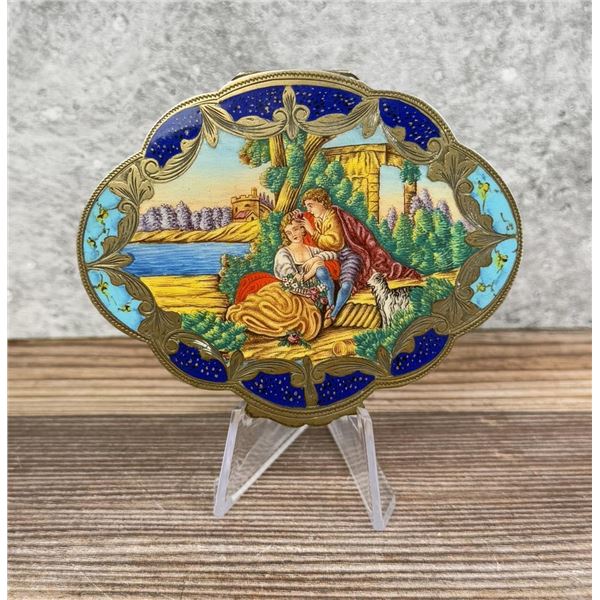 Antique Italian .800 Silver Enameled Compact