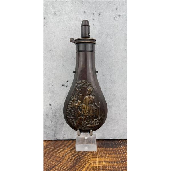 1851 Batty Indian Scene Brass Copper Powder Flask