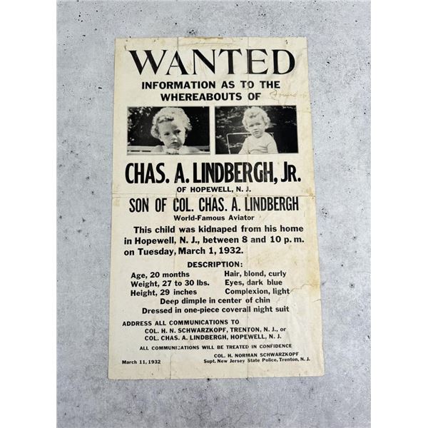 Charles A. Lindbergh Jr Wanted Poster 1932