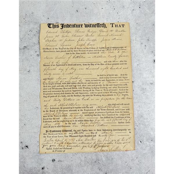 1825 Land Indenture Boston Massachusetts