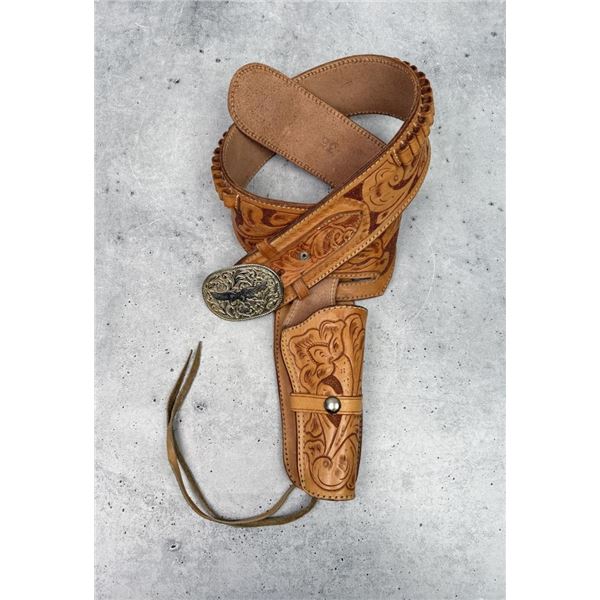 Cowboy Tooled Leather Holster Gun Belt Pistol Rig