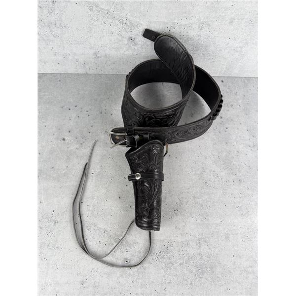 Cowboy Tooled Leather Holster Gun Belt Pistol Rig
