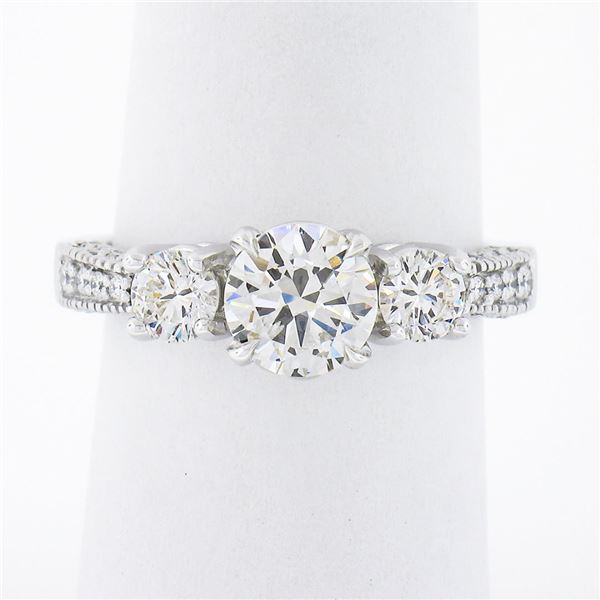 14k White Gold 1.70 ctw GIA Round Brilliant Diamond Three Stone Engagement Ring