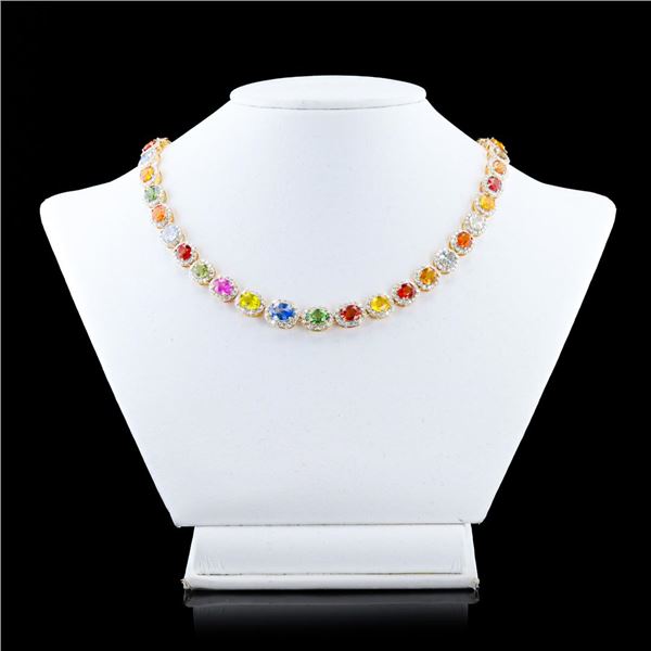 44.56 ctw MultiColor Sapphire and 8.80 ctw Diamond 14K Yellow Gold Necklace