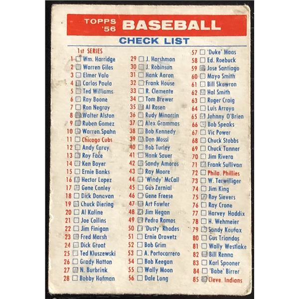1956 TOPPS CHECKLIST