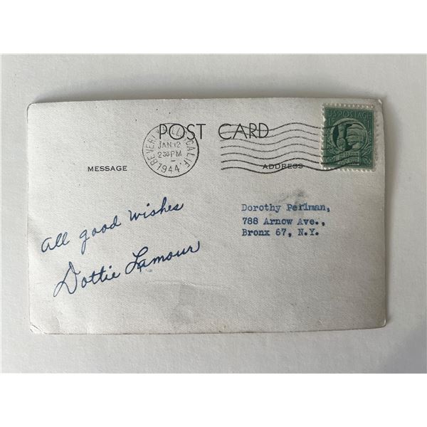Dorothy Lamour signed postcard