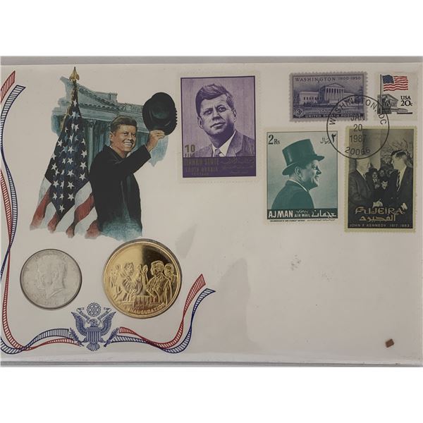 John F. Kennedy commemorative cover with coin