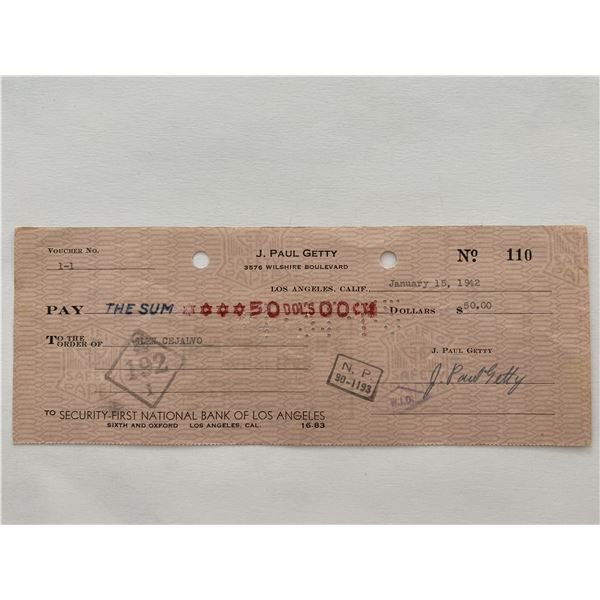 J. Paul Getty signed check