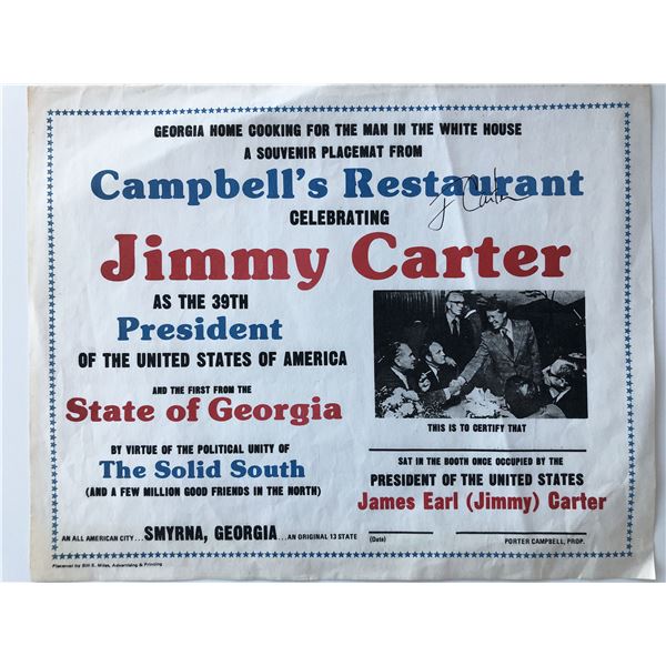 Jimmy Carter signed souvenir placemat. GFA Authenticated