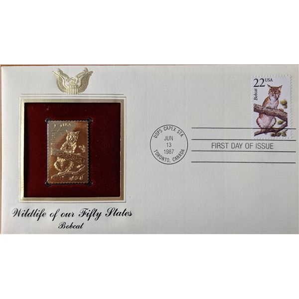 Wildlife of Our Fifty States Bobcat Gold Stamp Replica First Day Cover