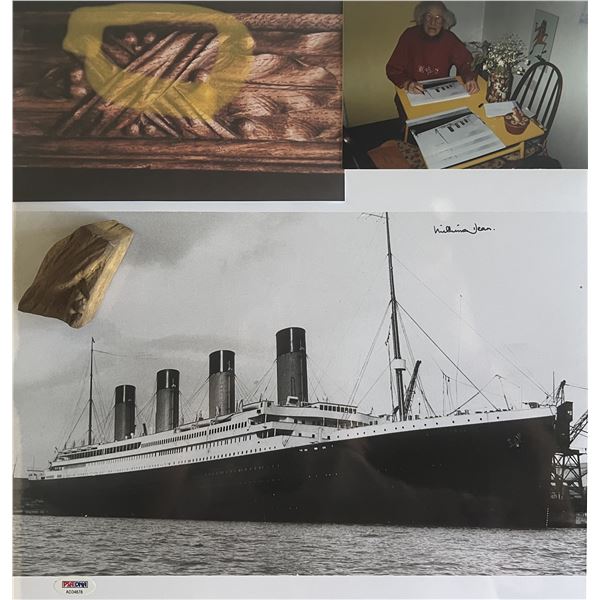 Titanic staircase fragment and signed photo from survivor Millvina Dean. PSA GFA authenticated