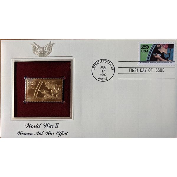 World War II Women Aid War Effort Gold Stamp Replica First Day Cover