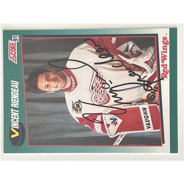 Detroit Red Wings Vincent Riendeau 1991 Score signed trading card