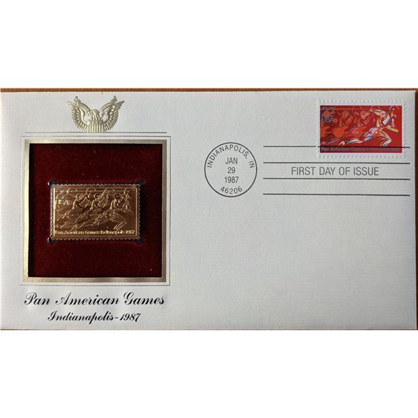 Pan American Games Indianapolis 1987 Gold Stamp Replica First Day Cover