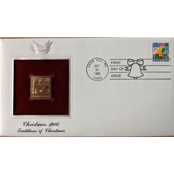 Christmas 1986 Traditions of Christmas Gold Stamp Replica First Day Cover