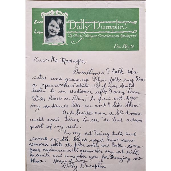 Dolly Dumplin Signed Letter
