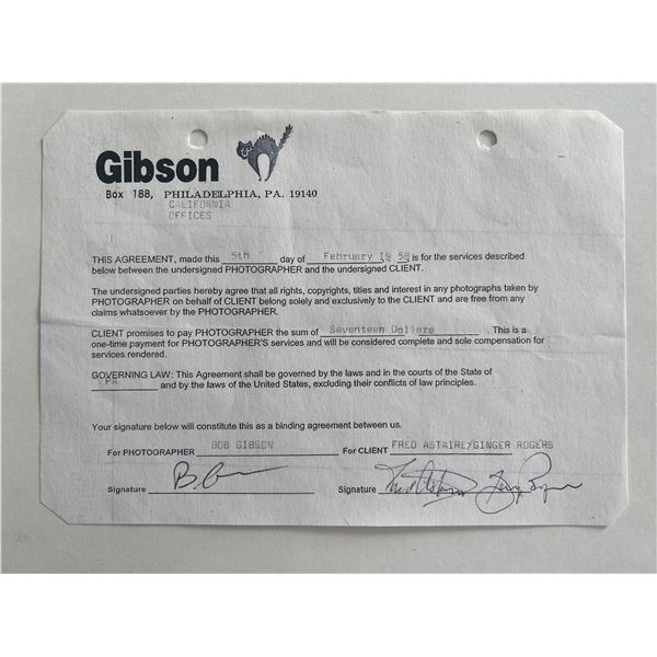 Fred Astaire and Ginger Rogers signed 1958 Gibson photography contract