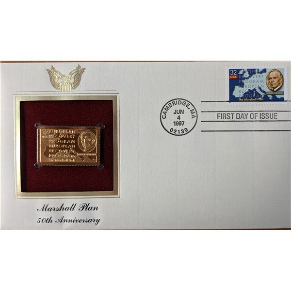 Marshall Plan 50th Anniversary Gold Stamp Replica First Day Cover
